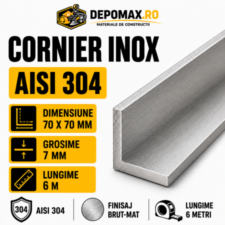Cornier inox AISI 304, 70 x 70 x 7 mm, 6 metri